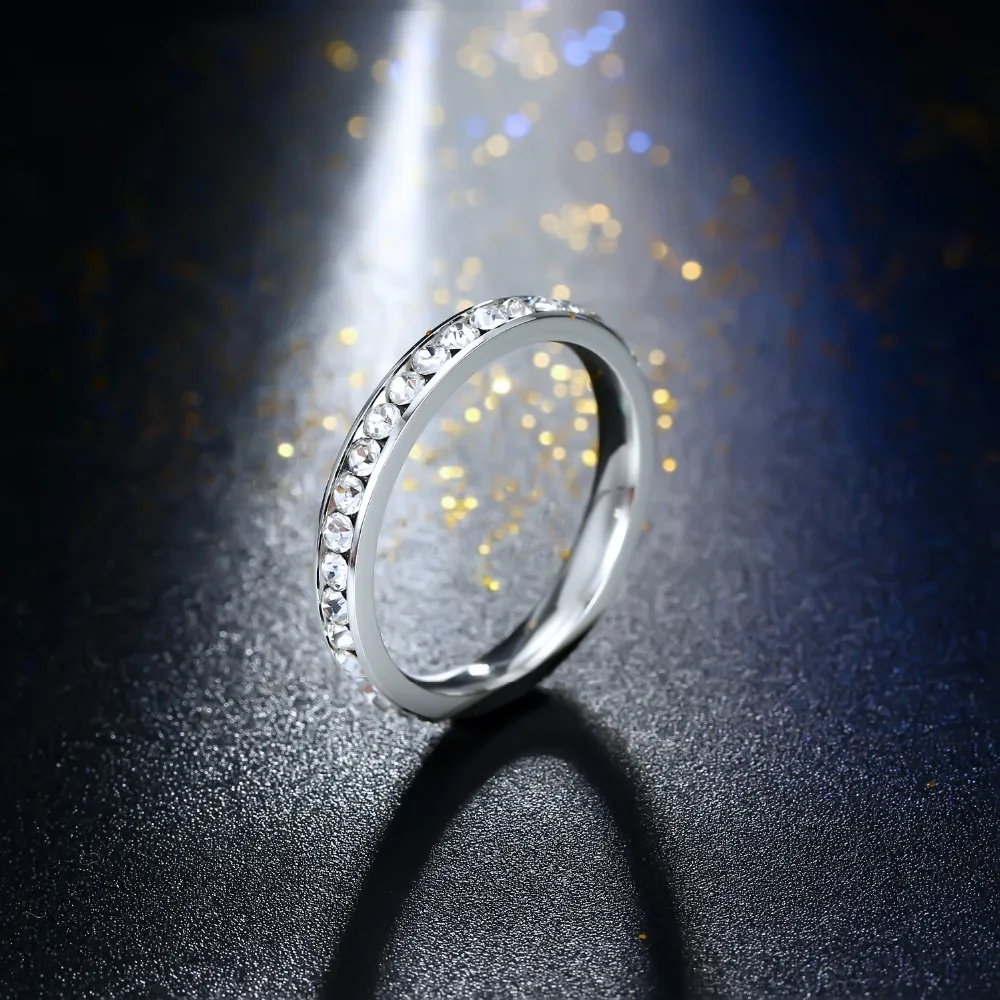 Инкрустационное однорядное кольцо с кристаллами для женщин, роскошное очаровательное серебряное кольцо для любви, обручальное кольцо из нержавеющей стали, ювелирное изделие, прямая