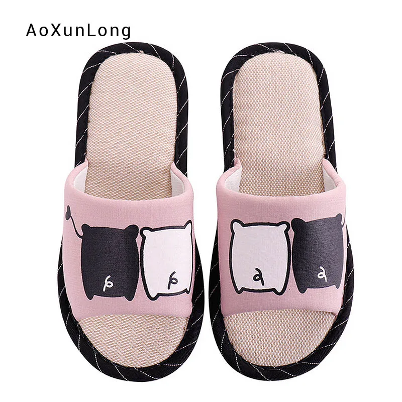 

Women Linen Cottom Slippers Cute Pigs Home Indoor Warm Fabric Sandals Breathable Flax Flat Wearable Slides Couples Slippers