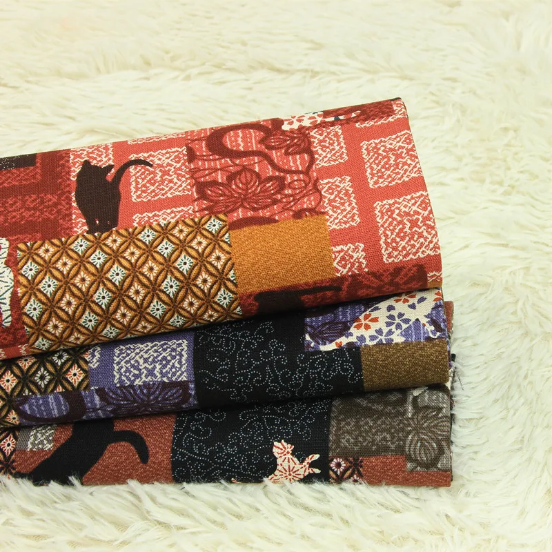 

half yard thicken cotton fabric retro national wind cat print, handmade DIY bag garment 100% cotton cloth B207