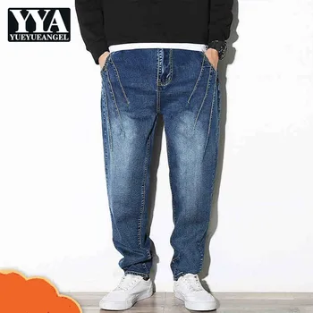 

New Winter Mens Jean Pants Fashion Solid Korean Mid Waist Denim Pants Male Casual Loose Fit Harem Pants Plus Size M-7XL
