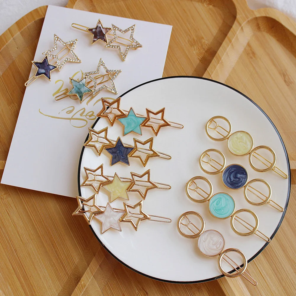 

2019 New Women Cute Acetate Round Star Alloy Hair Clip Headwear Hair Ornament Headband Hairpin Barrette Fashion Hair Accessories