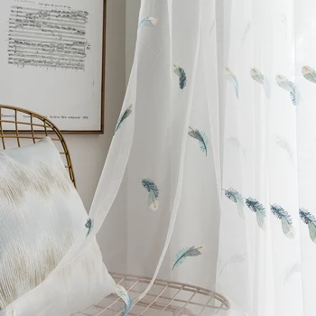 

High Quality Feather Embroidered Curtains For Living Room Bedroom Window Curtain Sheer Tulle White Color