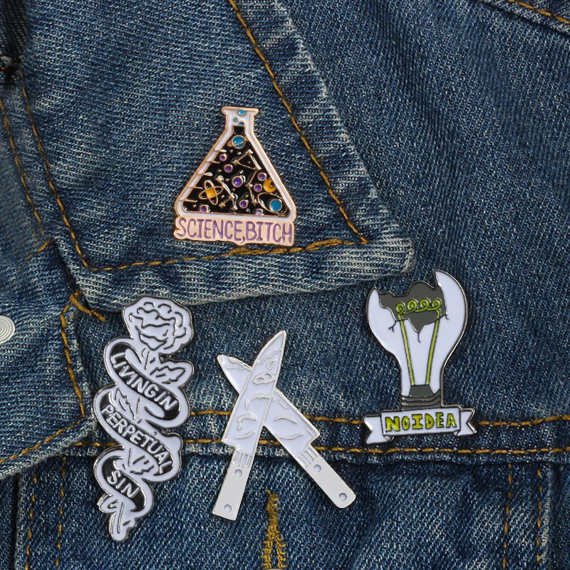 

Punk Exaggerate 8 Style Men Brooches For Women Enamel Hijab Pins Jewelry Science Experiment Chemical Container Badge Accessories