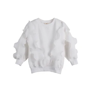 

Girls T-shirt Spring Winter Pure Cotton White Kids Lace T-shirt Children Clothing 4-16Y Teenager Girl O-neck Tees Tops