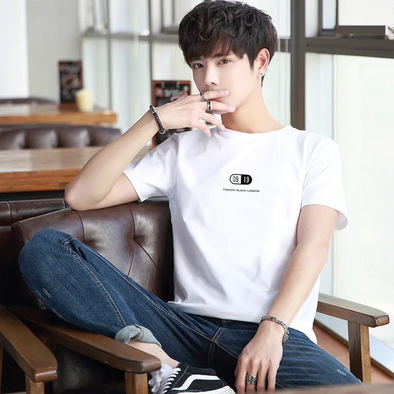 

Summer round neck wild short-sleeved T-shirt men's European and American tide brand Slim cotton half-sleeve male