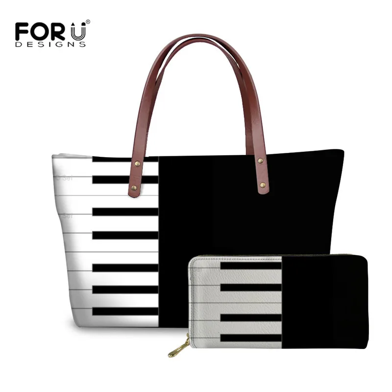 

FORUDESIGNS Handbags Set Music Printing Bags for Women 2019 2 pcs/Set Designer Wallet Shoulder Bags Purse Casual Sac Main Femme