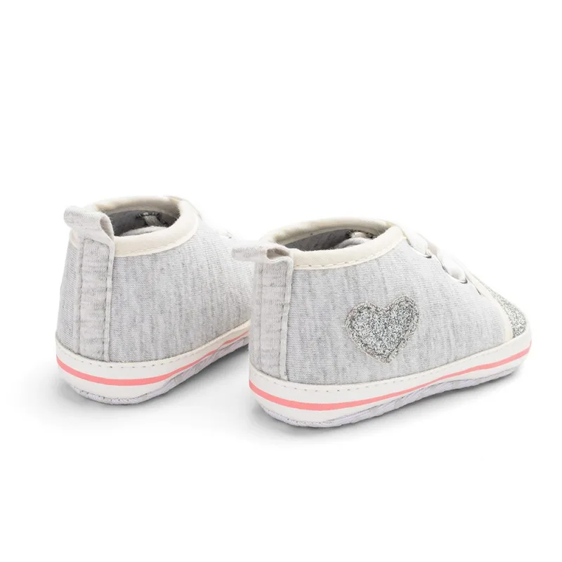 Новорожденный обувь в маленьких первые ходунки детские с принтом сердца для маленьких мальчиков для девочек мягкая подошва тапки Prewalker 0-18 M