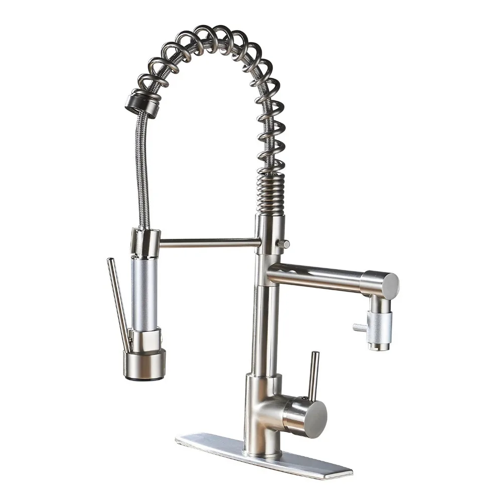 Best Quality Bathroom Kitchen Two Spout Mixer Faucet Single Handle Spring Pull Down Mixer Taps 8