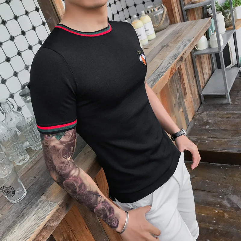 Новая мужская футболка с коротким рукавом, модная футболка с круглым вырезом и вышивкой, черно-белая уличная футболка, хлопковые повседневные топы, футболки