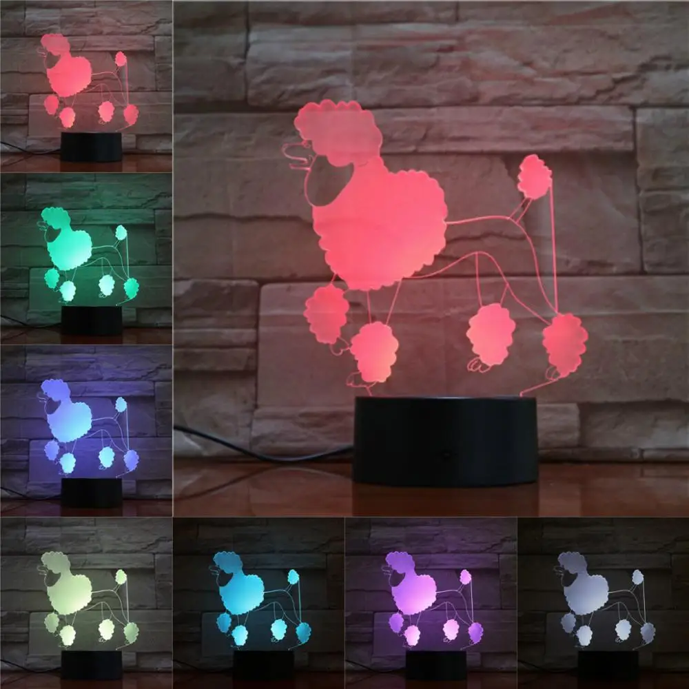 Animal Poodle Dog 3D Lamp Illusion Night Light LED Bulb Multicolor Atmosphere Bedside Christmas Lady Gifts For Children Kid Toy