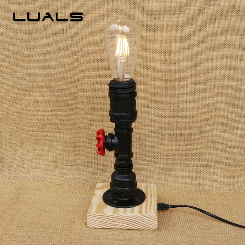 Loft Table Lamp Vintage Light Simple Water Pipes Desk Cafe Bar Small Contain LED Bulbs mesa Art Lighting | Лампы и освещение