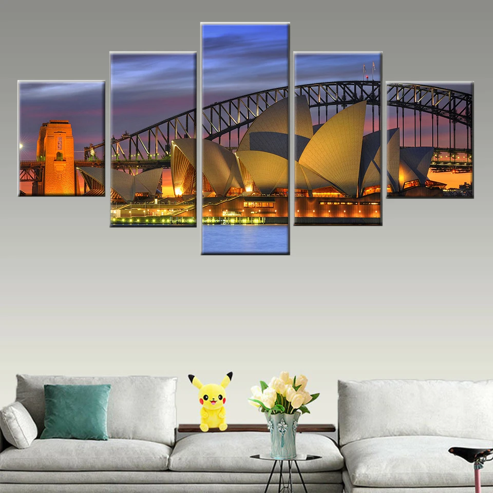 

5 panel Sydney Opera House modular picture for living room fashion canvas painting wall art print home decor frame