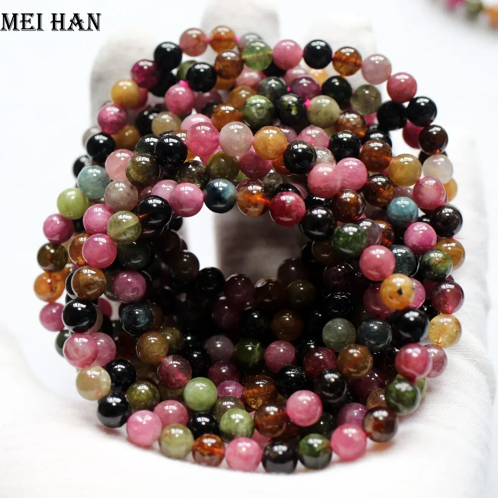 

Meihan Free shipping (27beads/set/12g) natural A+ 6.3-6.8mm tourmaline round loose beads for jewelry making design