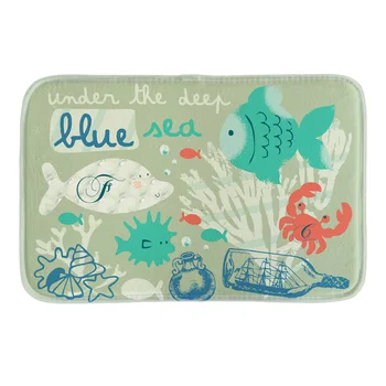 

Under The Deep Sea Printed Decorative Indoormat Chilrden's Room Soft Door Mat Short Plush Bathroom Floor Mats Green Carpets