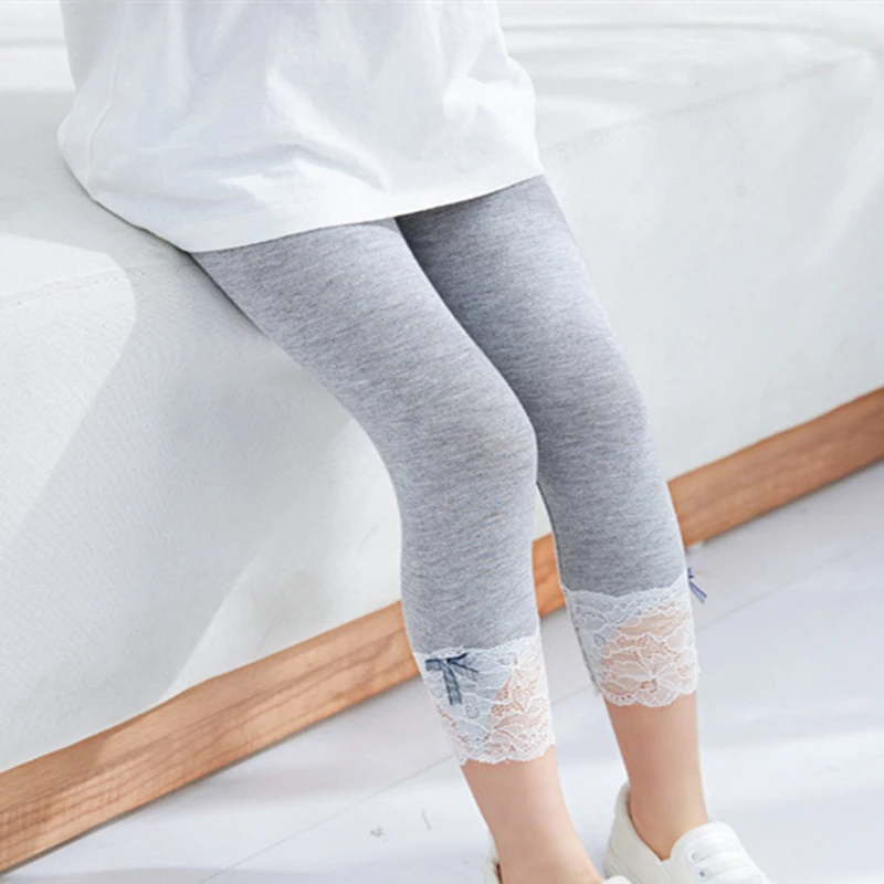 

2019 Summer Girls Leggings Lace Knee Pants Cotton Children Clothing Flower Girl Trousers Dance Cropped Pants For 3-8 Years Old