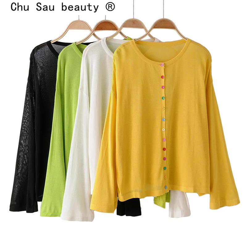 

Chu Sau beauty Sweet Style Vintage Single Breasted Tops Women Causal Chic Cool Loose Comfortable Sweaters Vestidos De Mode