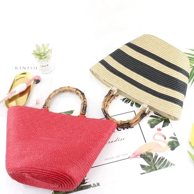 2025 South Korea's New Straw bag Casual Handbag Summer Holiday Shoulder Bag Woven Bag Shoulder Simple Solid Color Wild Straw Bag