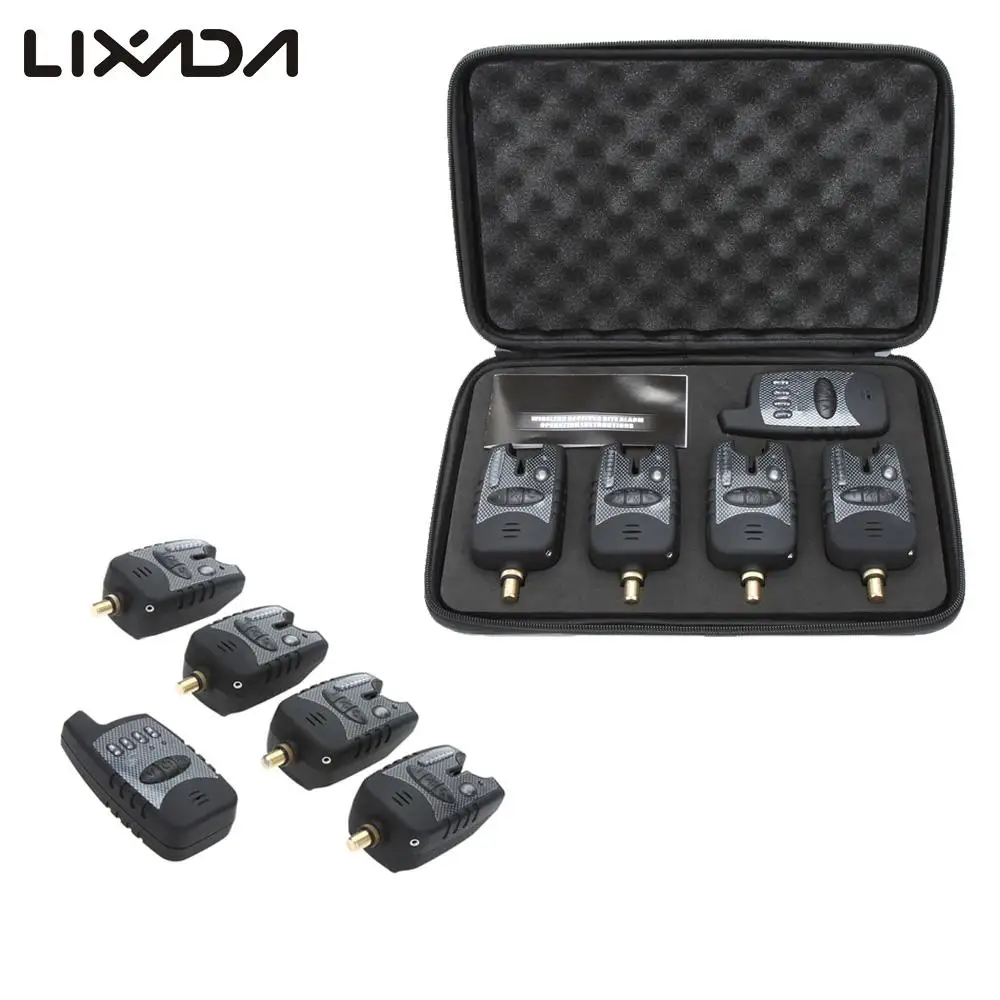 

Lixada 4+1 Wireless Carp Fishing Bite Alarm Sets LED Adjustable Tone Volume Sound Fish Bite Alarm indicator + 1 Receiver JY-37