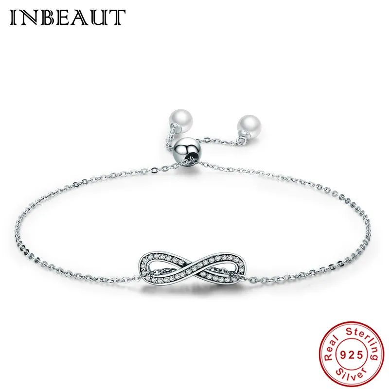 

INBEAUT Women Forever Love Wedding Bracelet 925 Sterling Silver White CZ Infinite Beloved Symbol Beads Hand Chain for Teen Girls