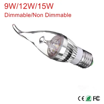 

High power E27 Dimmable 9W/12W/15W Tail LED Candle lamp AC85-265V led Candle spotlight indoor lighting