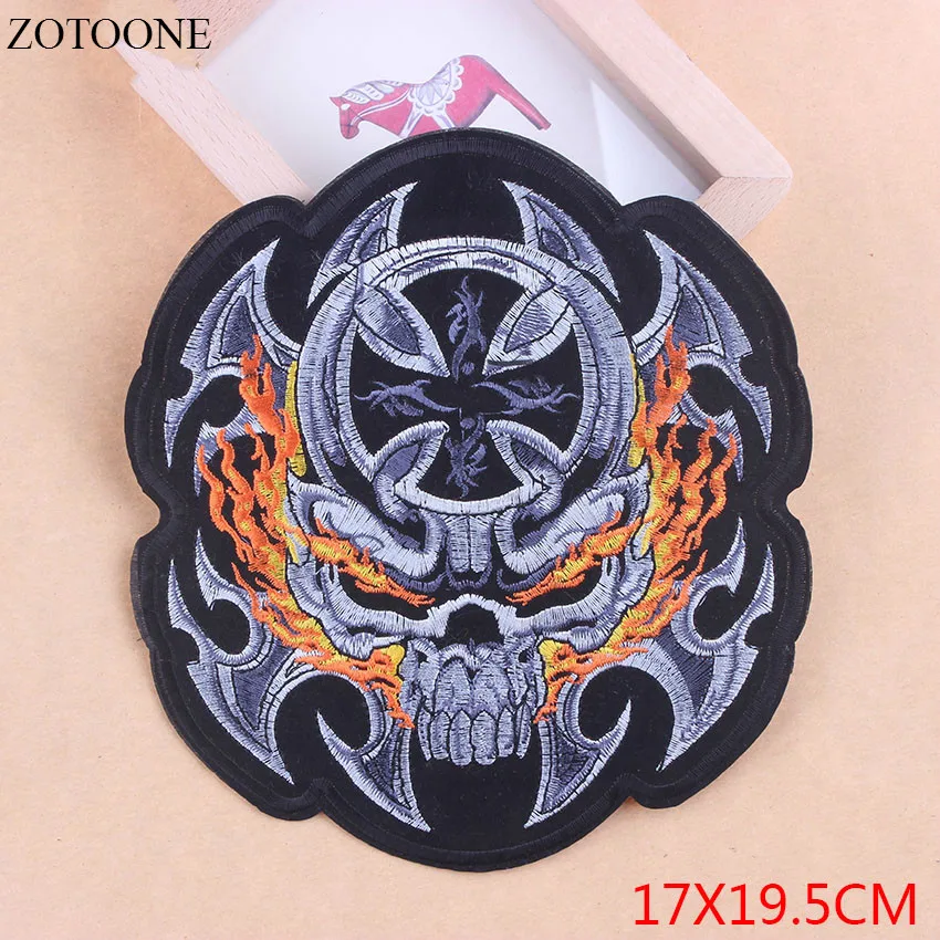

Prajna Cool Large Back Iron On Patches Clothing Jacket Skull Biker Punk Patch Applique Embroidered Wing Rock Motorcycle StripeE1