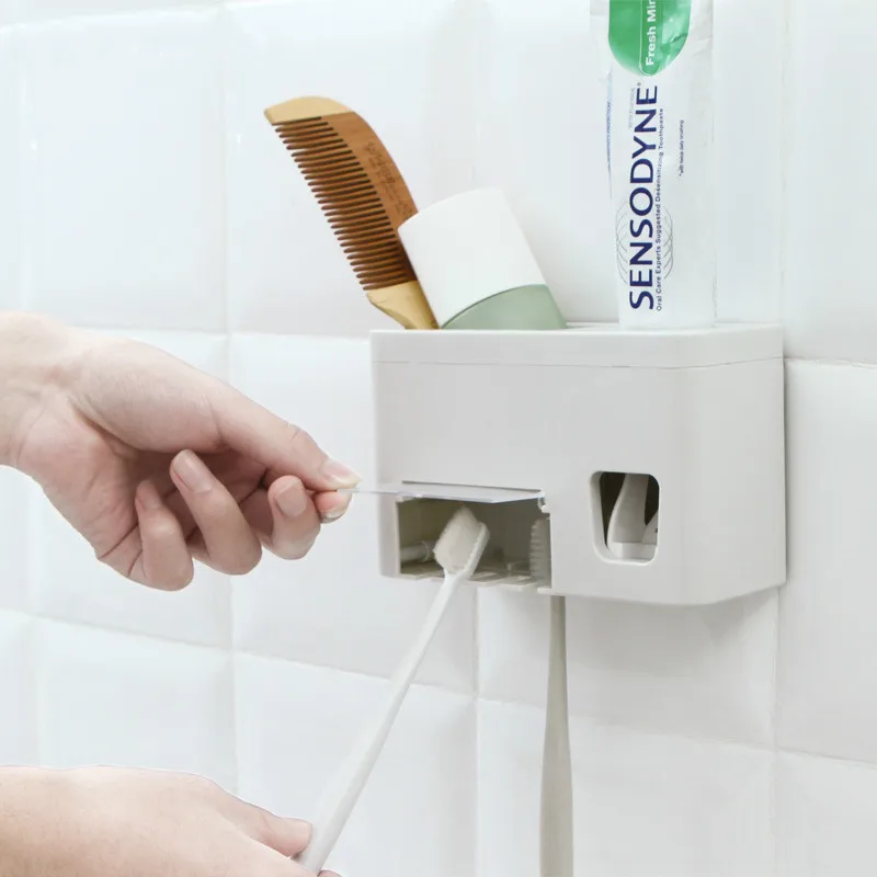 

1 Set Tooth Brush Holder Automatic Toothpaste Dispenser Toothbrush Wall Mount Stand Toothpaste Holder Bathroom Tools