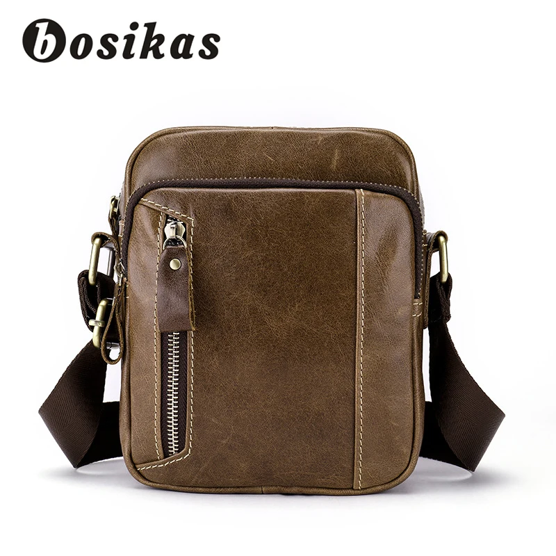

BOSIKAS Genuine Leather Men Bag Leather Crossbody Bag Shoulder Messenger Bags Vintage Designer Travel Vacation Package Man's Bag