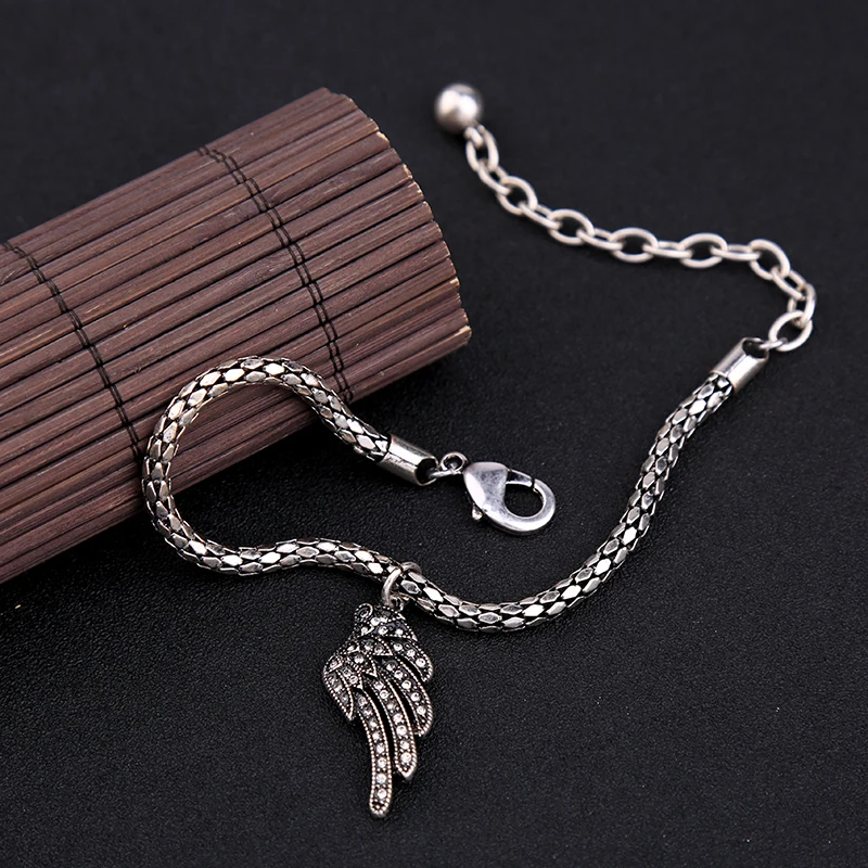 Хрустальная подвеска крыло браслет античное серебро цветная змеиная цепь ретро браслет для женщин модные ювелирные изделия