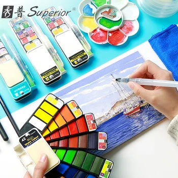 

Fan-shaped watercolor paint solid watercolor set for beginners with fountain pen children water color paint art supplies