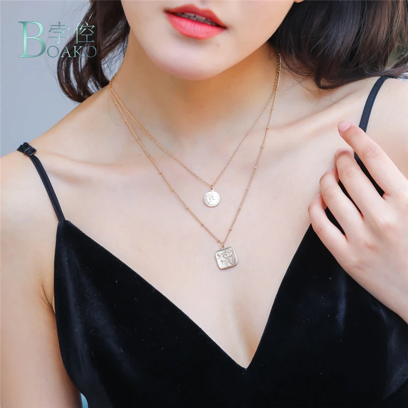 

ROMAD Gold Color Shell Pearl Multi-layer Pendant Necklace Women Personality Boho Pendants Collares Femme Collar Jewelry 2019 New