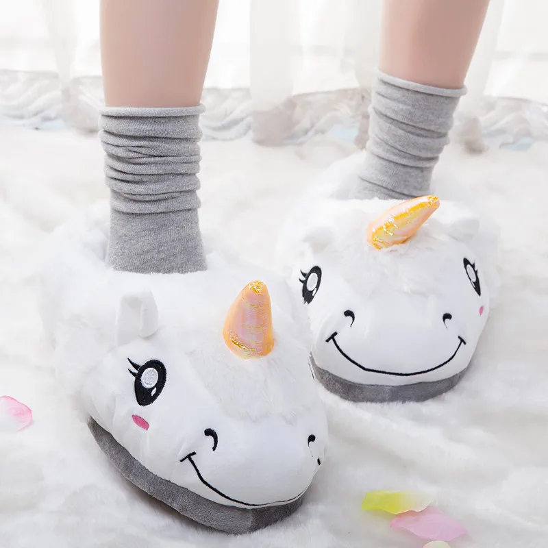 

2019 new winter all-inclusive soft warm plush home slippers men women slippers cartoon cotton slipper Unicorn cotton plush shoes