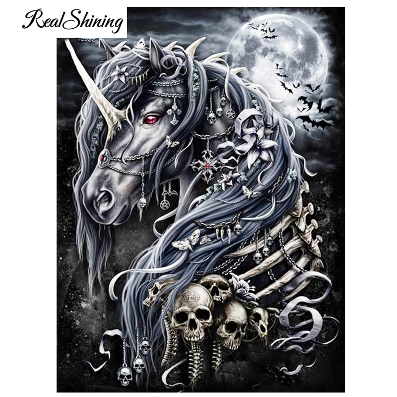 

REALSHINING Full,Diamond Embroidery,5D,diy,Diamond Painting Skull Unicorns Stitch Cross,3D,Diamond Mosaic,Needleworks FS1877