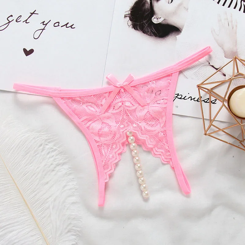 Women Panties Sexy Opening Crotch Pearl Ladies underwear Lace Briefs Thongs G-string Lingerie