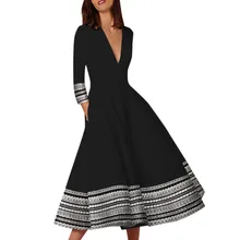 Женское винтажное длинное платье для выпускного вечера с принтом женское вечернее свободное платье ретро воротник повседневное винтажное сексуальное элегантное платье#30