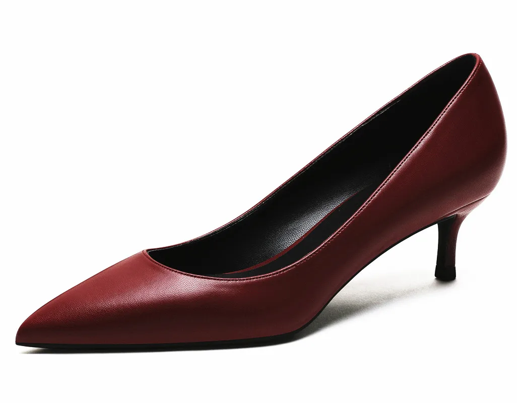 KATELVADI/обувь; женские туфли-лодочки на среднем каблуке 5 см; женская обувь из спилка черного цвета; пикантные Свадебные вечерние туфли с острым носком; K-363 - Цвет: Бордовый