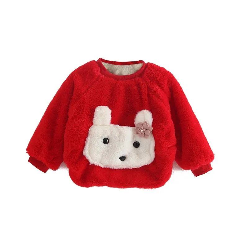Новинка; сезон осень-зима; теплые свитера с рисунком кролика для маленьких девочек; утепленный пуловер с длинными рукавами; одежда для детей