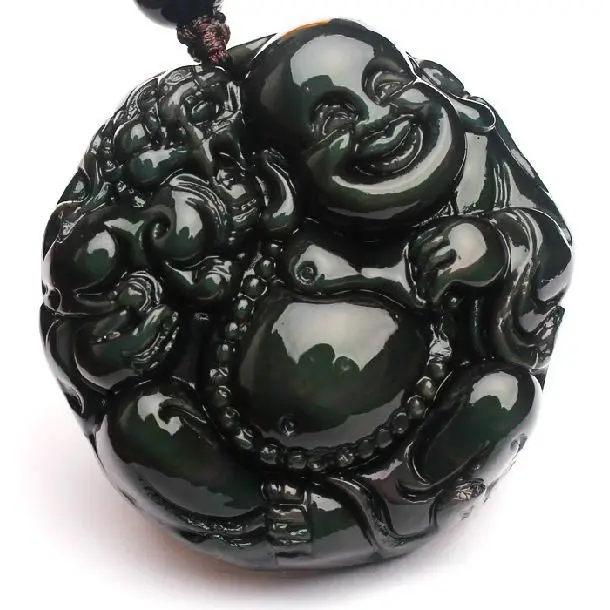 

New Arrival,2014 Year Smiling Buddha Obsidian Pendant.Lover's Jewelry.With Certificate Copy.Free shipping.