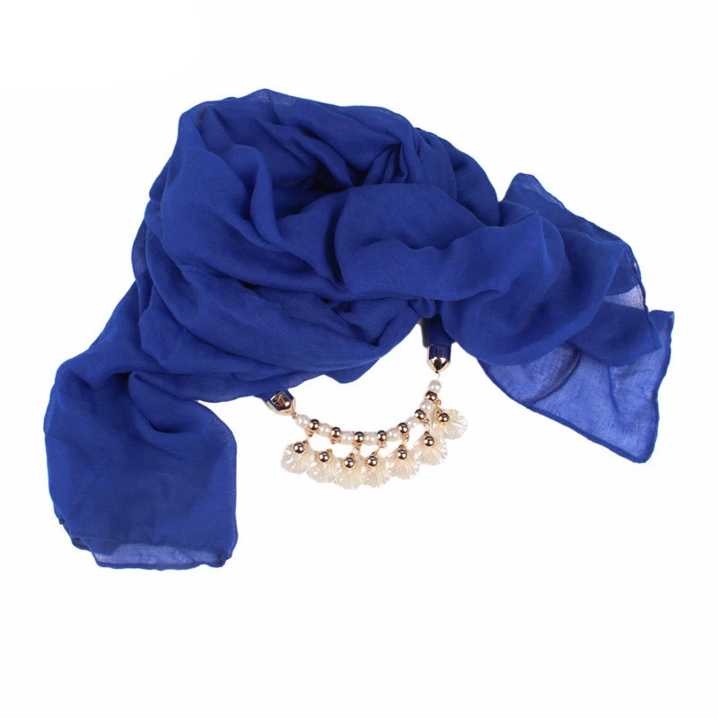 AWAYTR женские повязки на голову с цветком из смолы, жемчужный головной платок, мусульманские повязки на голову 270 см, банданы, новые повязки на голову - Цвет: blue