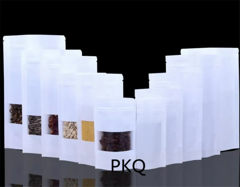 

8 sizes White Paper Frosted Window Bag Stand up Coffee Chocolate Packaging Ziplock Bag Paper White Heat Sealing zipper Pouch