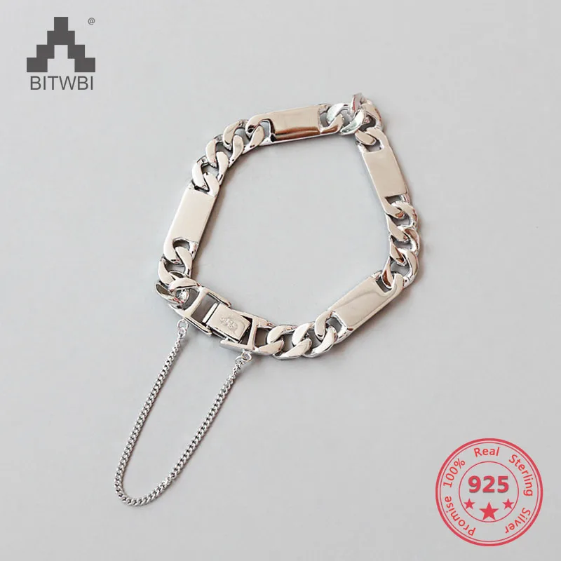 

S925 Sterling Silver Simple Chain Bracelet Personality Retro Glossy Wild Silver Chain