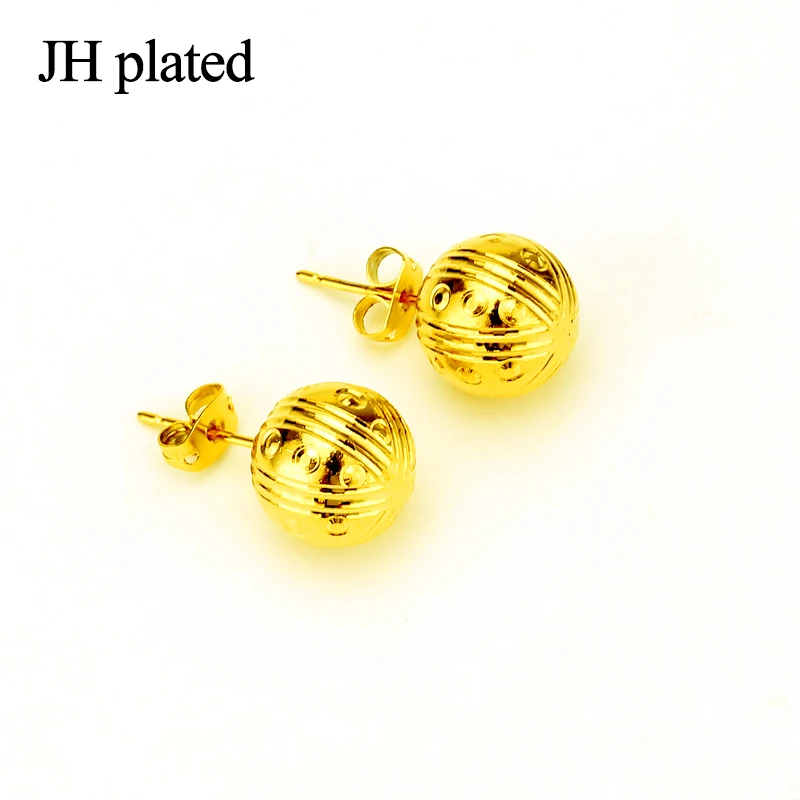 

JHplated 24K Ear Stud Ethiopian Middle East African 4mm&6mm&8mm&12mm Ball Earring For Women Gift
