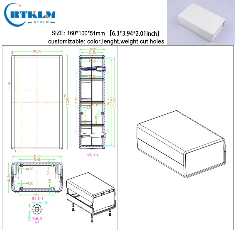 Пластиковый корпус ABS пластиковый ящик для проекта diy чехол для инструментов настольные корпуса для электроники распределительная коробка 160*100*51 мм