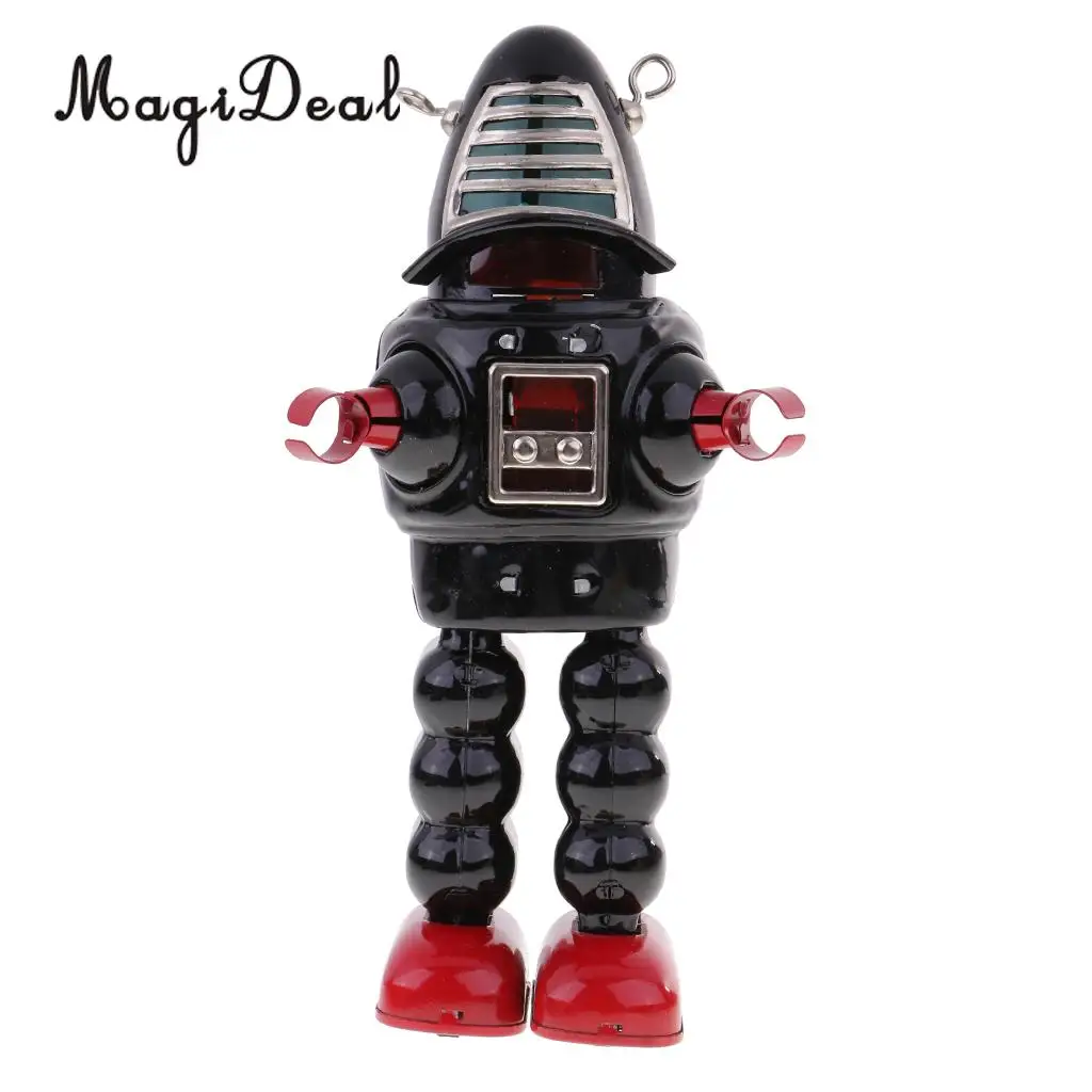 MagiDeal 1Pc Iron Retro Wind Up Clockwork Mechanical Walking Tin Mask Robot Model Toy for Baby Kids Adult Popular Gift Black