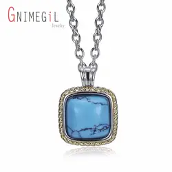 GNIMEGIL Марка ювелирных изделий бирюзой Jewelry голубой цвет квадратный Форма темперамент Цепочки и ожерелья для Для женщин подарок кулон