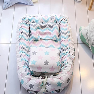 Простая Милая складная подушка для путешествий, портативный Одноцветный комбинезон-Пижама для младенцев, хлопковая кружевная подушка для игрушечной кроватки, пододеяльник 90*50*15 см - Цвет: Color wave