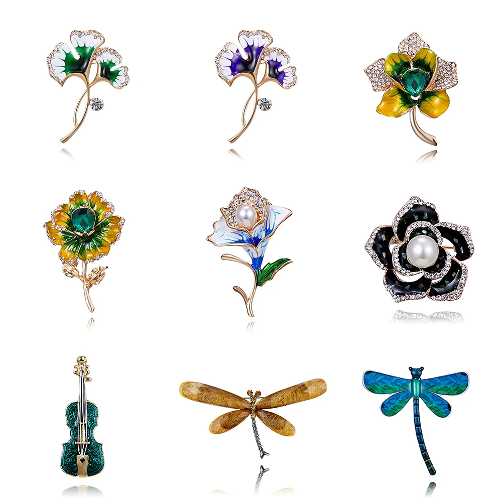 

Imitation Pearls Rose Flower Brooches Crystal Alloy Enamel Flower Brooch Pins Metal Scarf Pins Gift Banquet Weddings Accessories