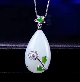 

Natural Hetian Jasper Water Drop Pendant is studded with S925 silver and jade decorated with jade pendant necklace.
