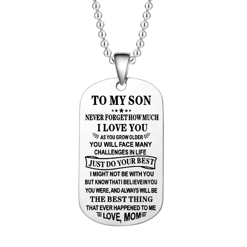 

To My Son Daughter Love Dad Mom Lettering Dog Tag Stainless Steel Pendant Military Necklace Gift for Kids Birthday Graduation