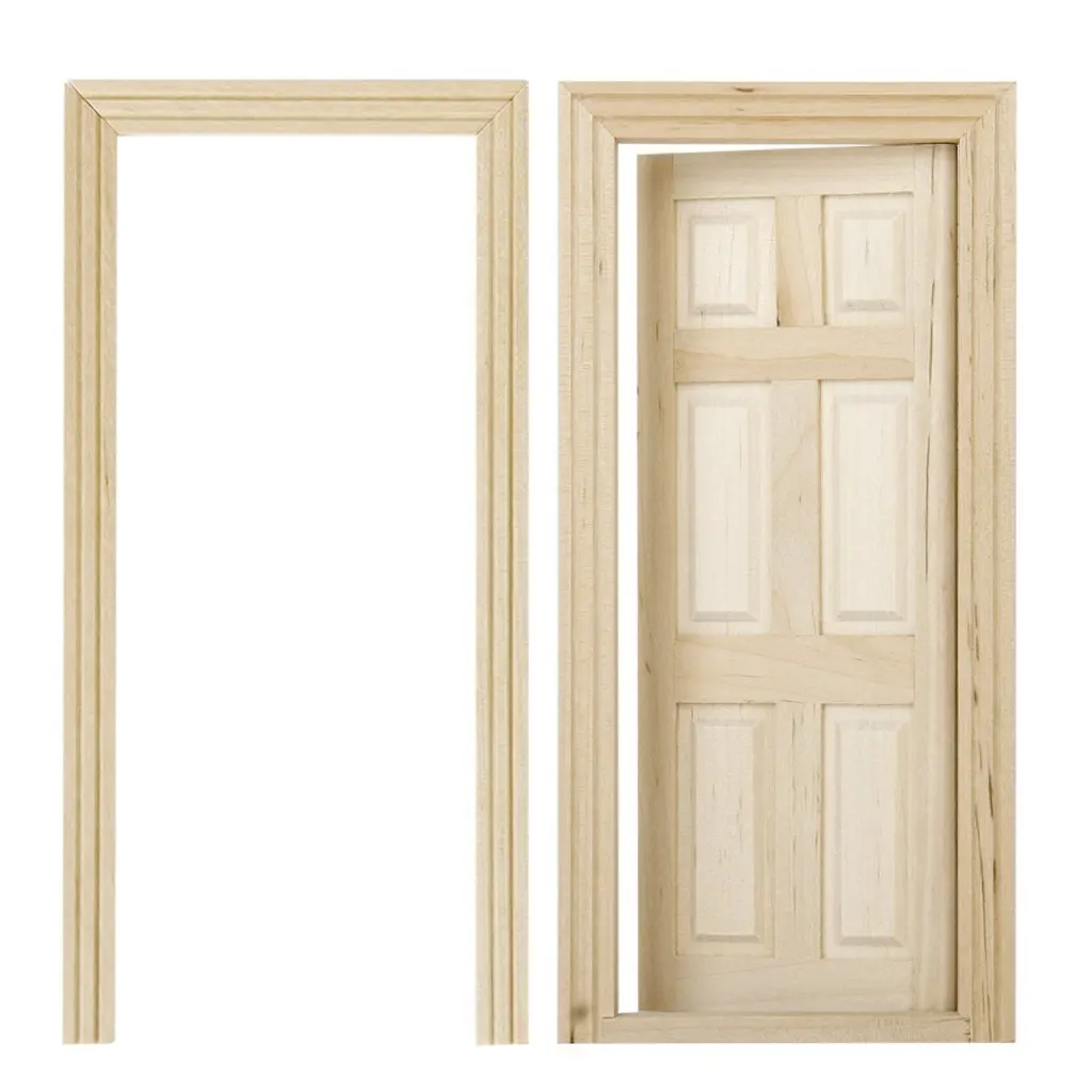 1/12 Dollhouse Miniature 6 Panel Interior Wooden Door DIY Wood Color