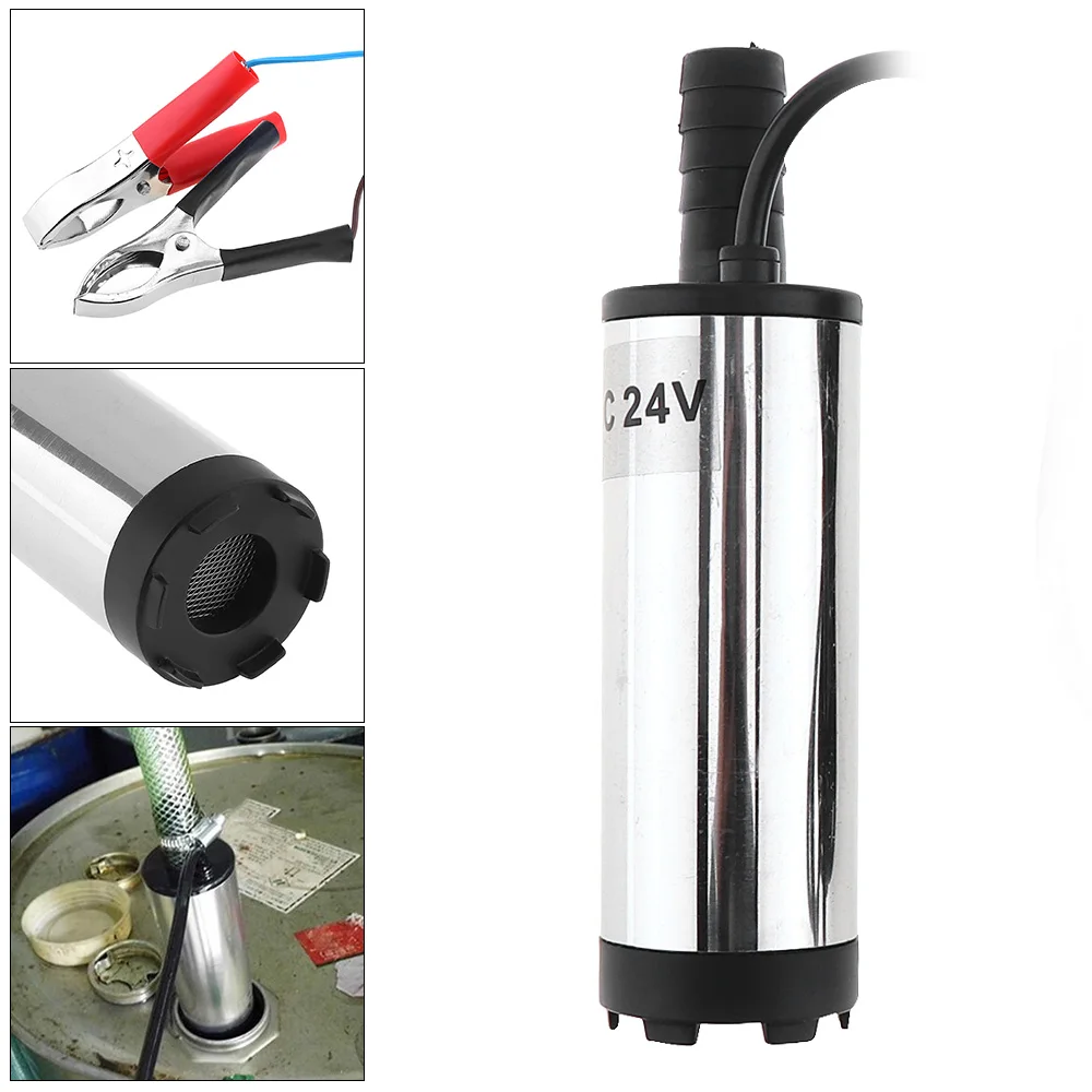 

DC 24V 38MM Portable Stainless Steel Car Electric Submersible Pump Fuel Water Oil Barrel Pump with 2 Alligator Clips